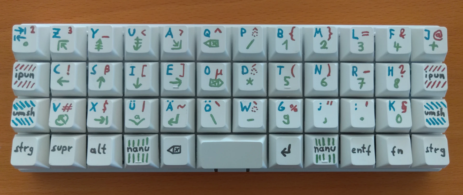 12x4 ortholinear keyboard with the Firmlynoted layout, handwritten layouts.